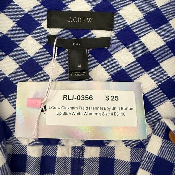 J.Crew Gingham Plaid Flannel Boy Shirt Button Up Blue White Women's Size 4 E3190 - Picture 3 of 7